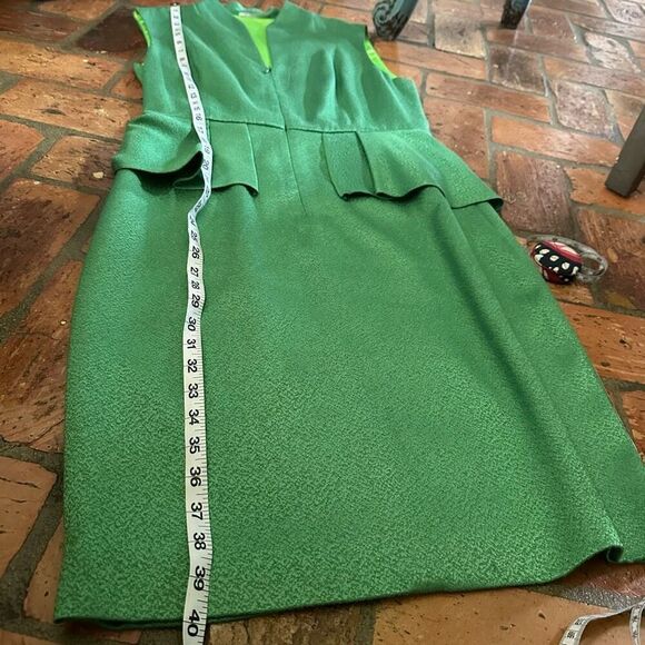 Tahari Peplum Waist Ruffle Pencil Dress Vibrant Green - Picture 9 of 10